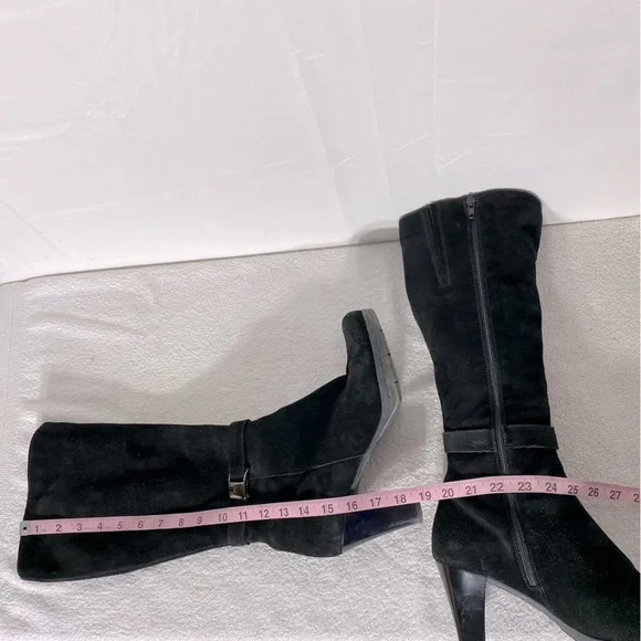 Vintage 90s C La Canadienne Black Suede Round Toe Chunky Heel Knee High Boots 10 - Picture 14 of 14